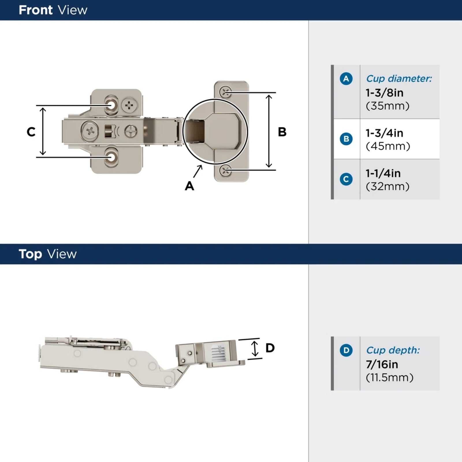 Dowell Soft-Close Adjustable Cabinet Hinge, Nickel Finish